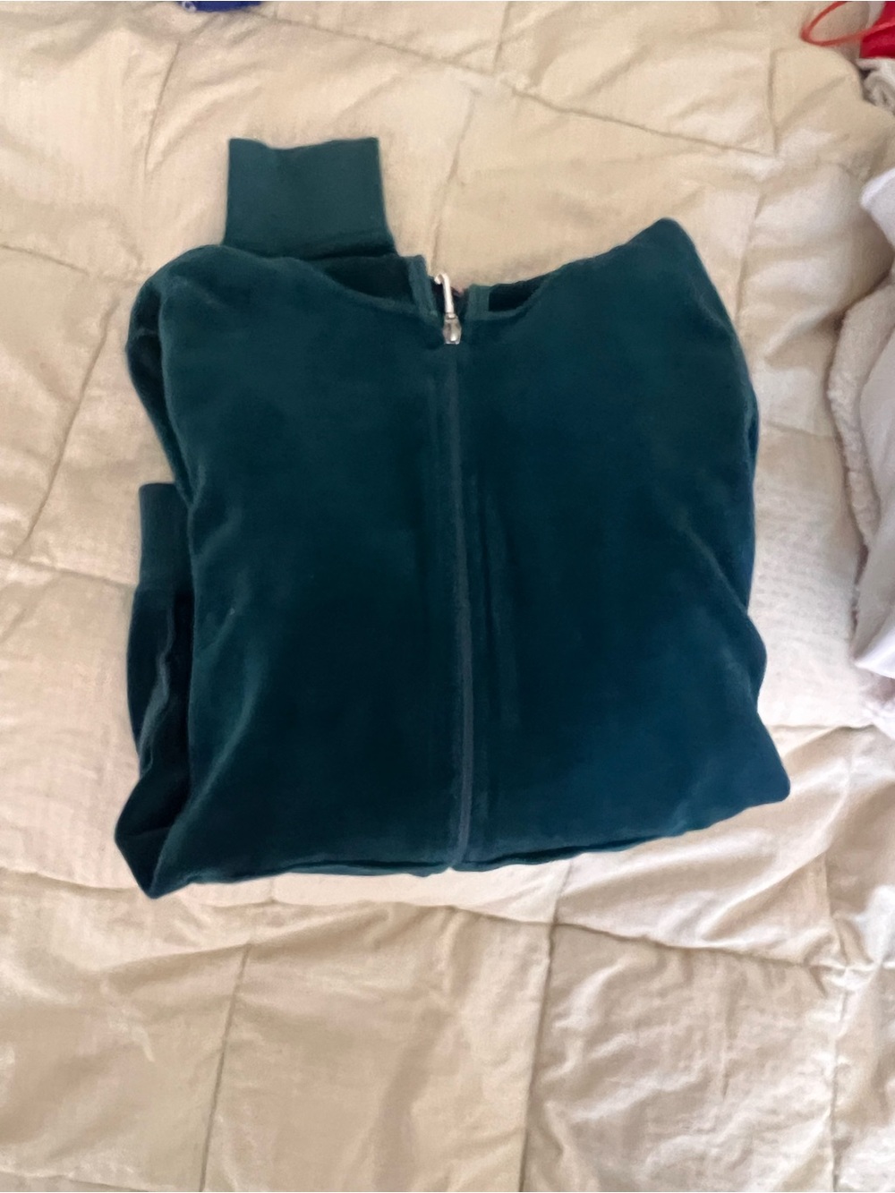 Juicy Couture Teal Velvet Track Jacket with Pink Logo Patch